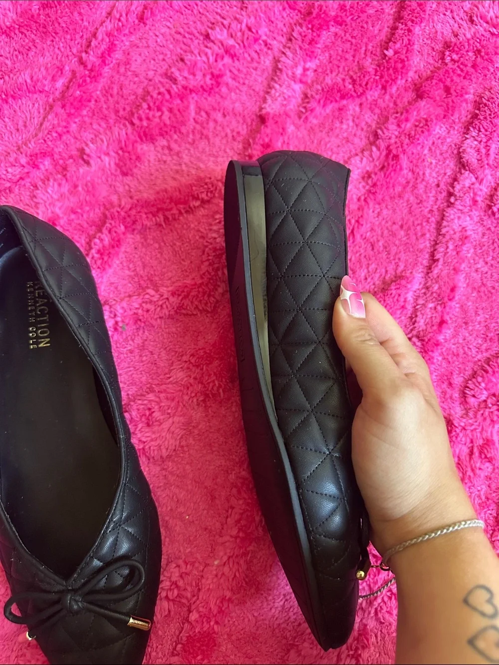Reaction Kenneth Cole Black Quilted Pointed-Toe Flats with Bow